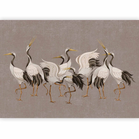 Premium Animal Wall Mural - Crane Dance – Bright Silhouettes Of Birds Against A Warm Grey Background With Texture