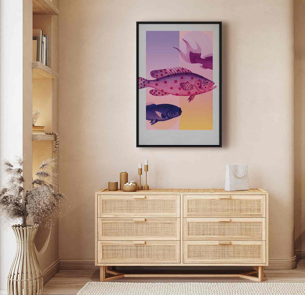 Floating Framed Canvas Art - Fish in Pastels