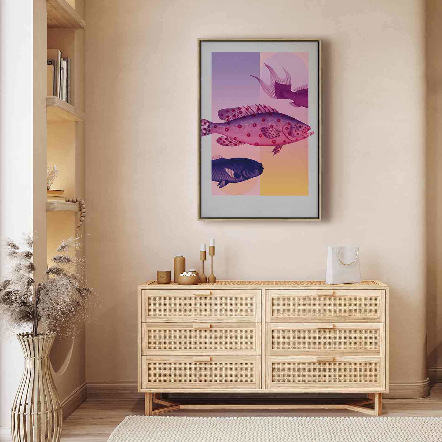 Floating Framed Canvas Art - Fish in Pastels