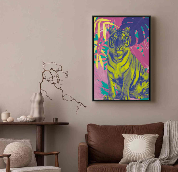 Floating Framed Canvas Art - Modern Colorful Tiger