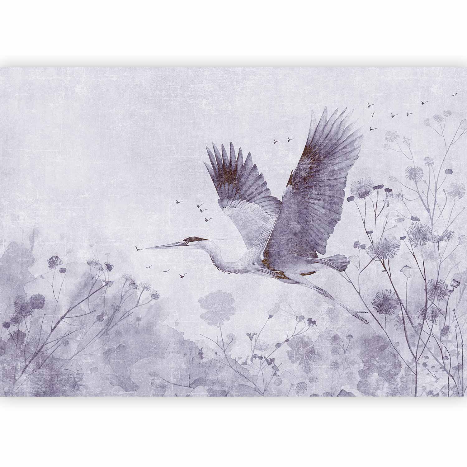 Premium Animal Wall Mural - Majestic Flight - A Crane In Flight In Monochrome