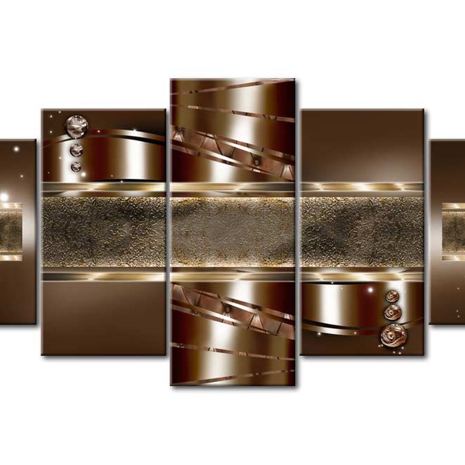 Glamour Canvas Wall Art - Brown Mirage - 5 Pieces