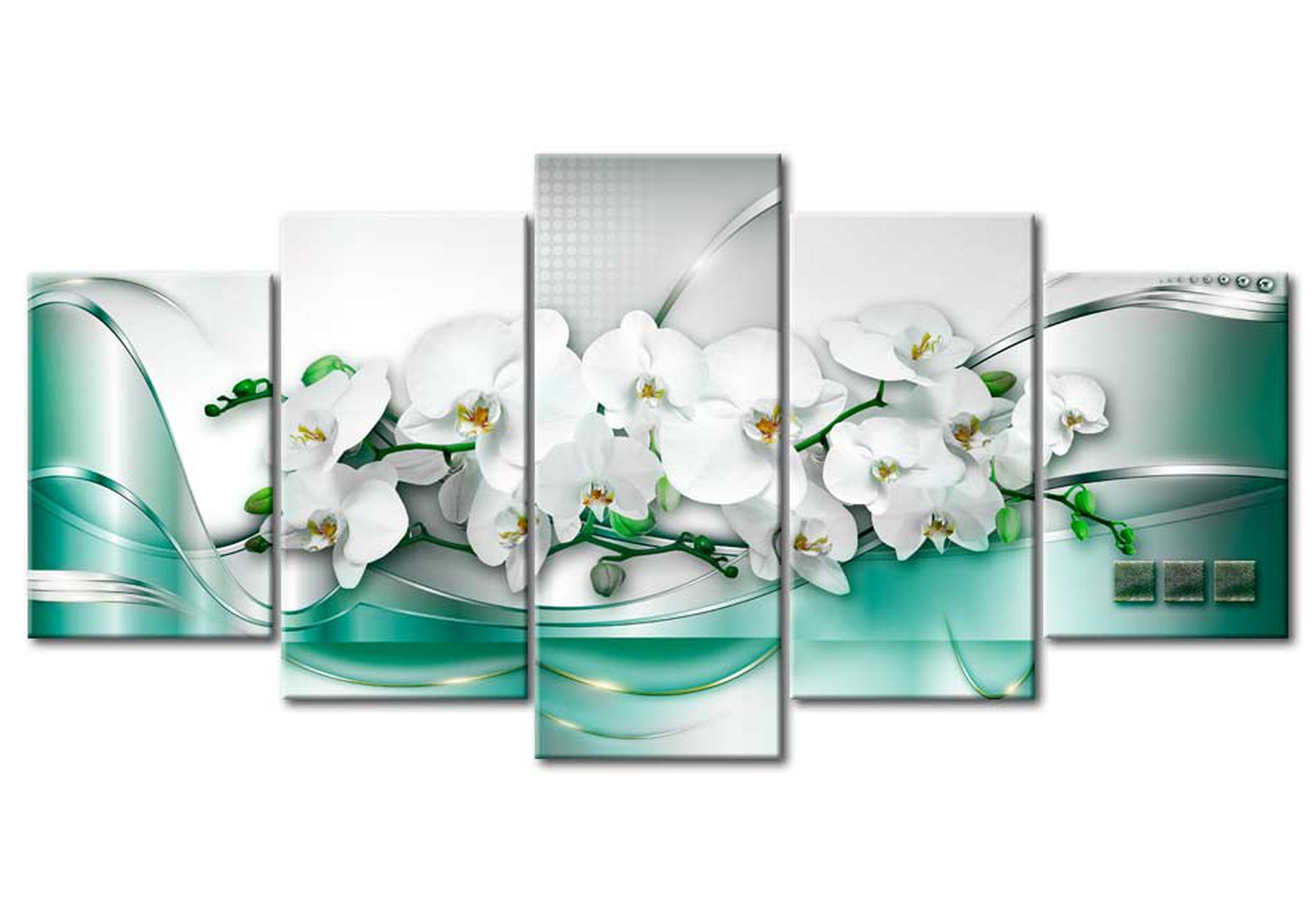 Glamour Canvas Wall Art - Celadon Ribbons - 5 Pieces