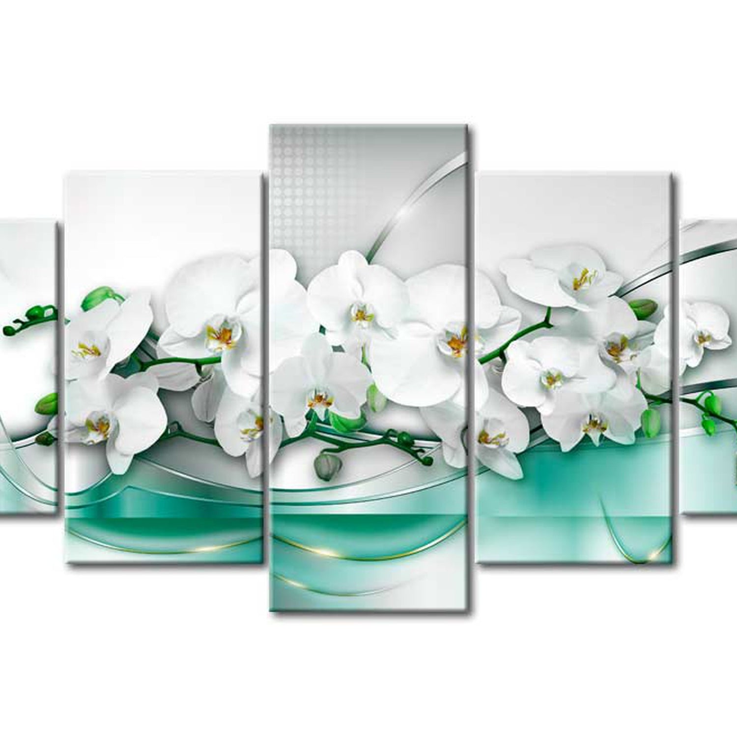 Glamour Canvas Wall Art - Celadon Ribbons - 5 Pieces