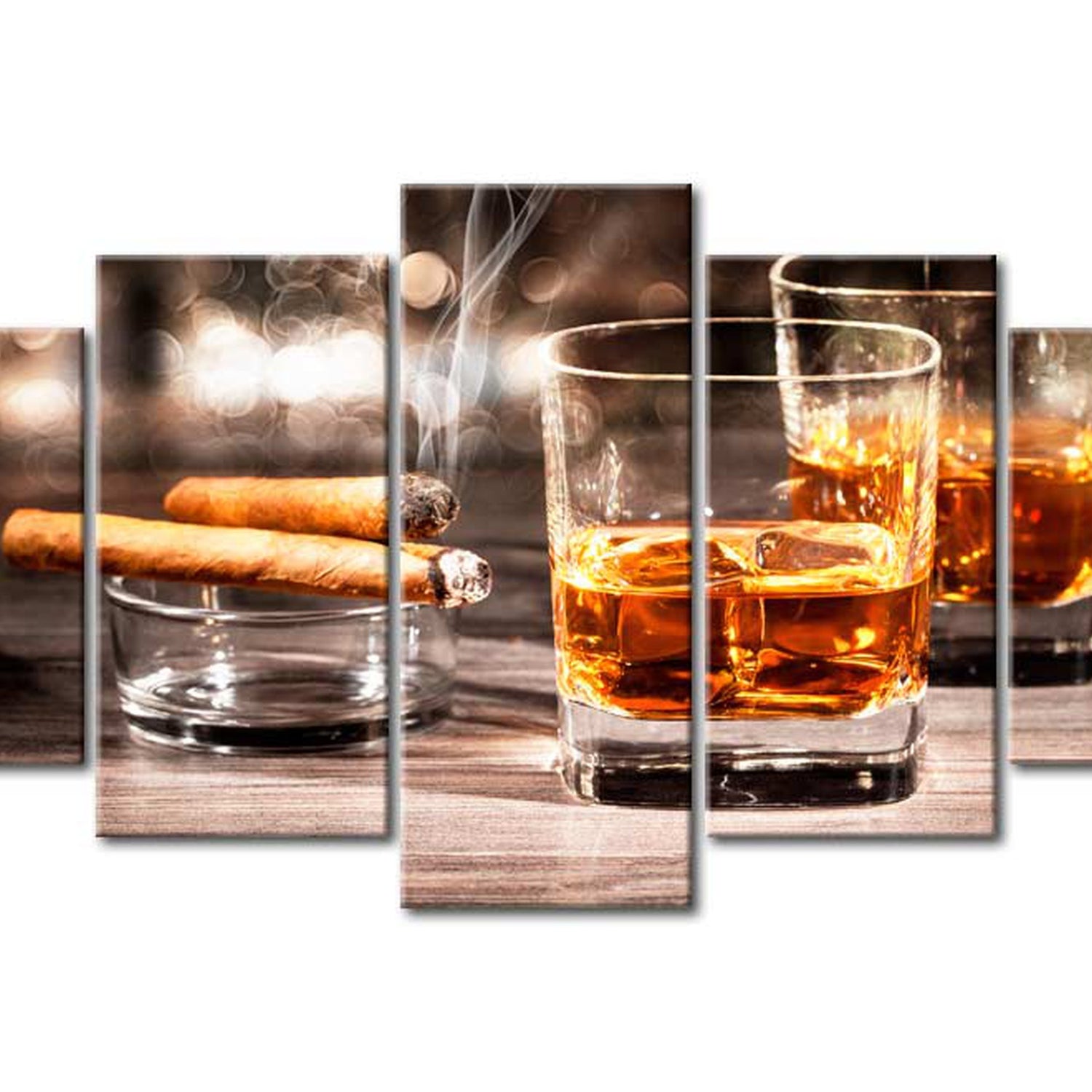 Glamour Canvas Wall Art - Cigar And Whiskey - 5 Pieces