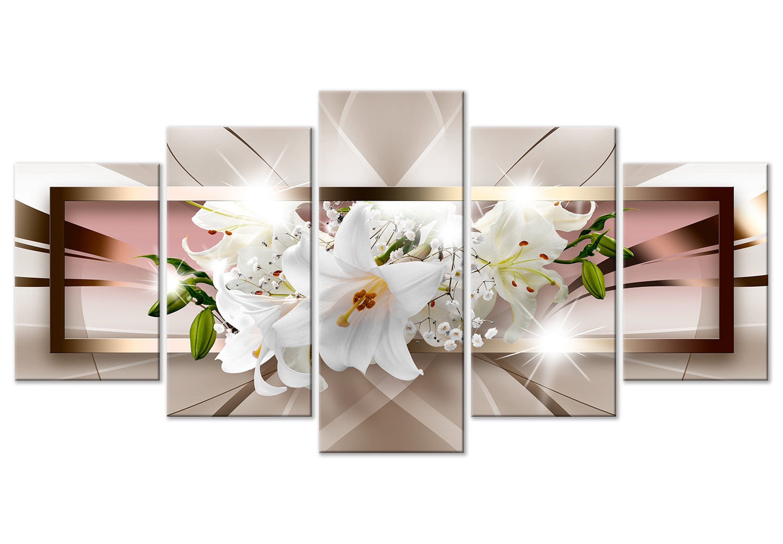 Glamour Canvas Wall Art - Floral Reflection - 5 Pieces