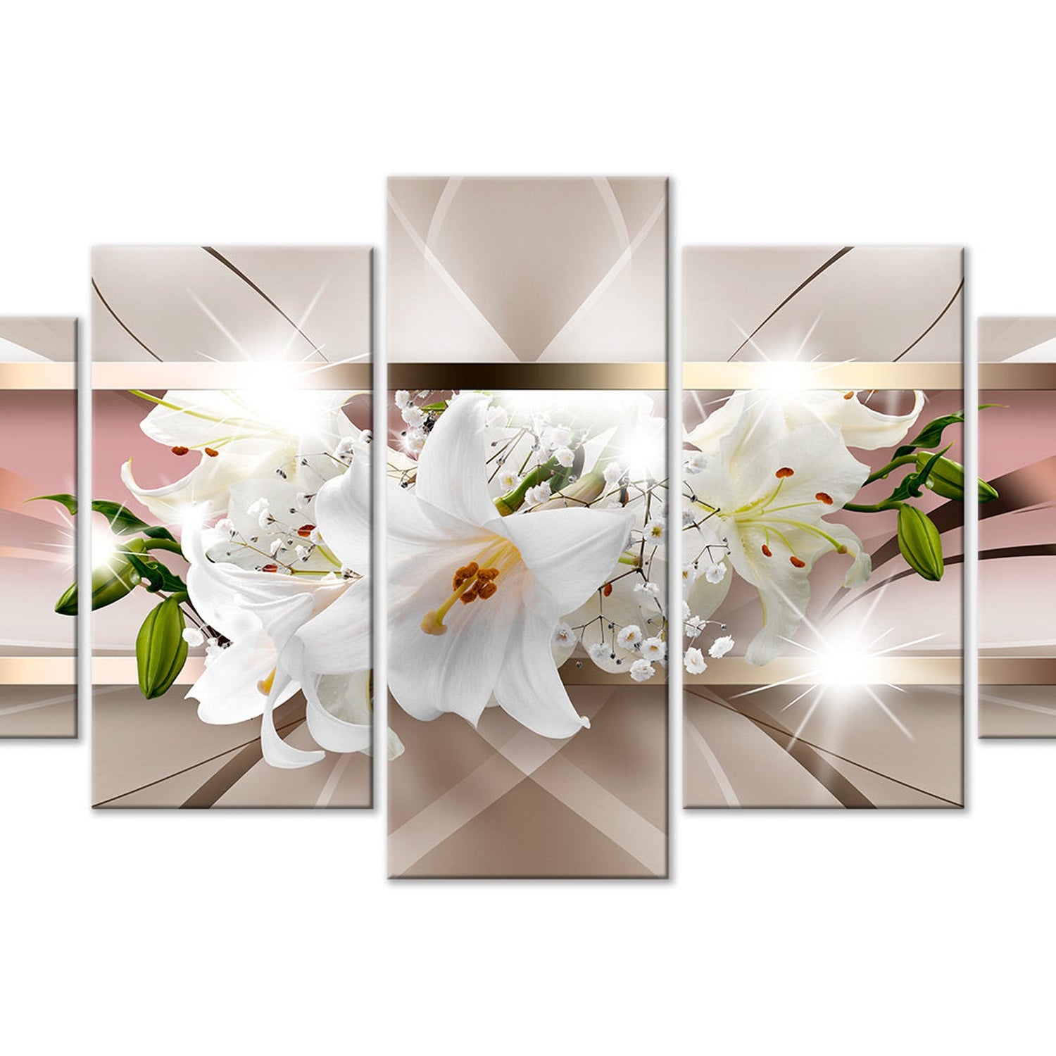 Glamour Canvas Wall Art - Floral Reflection - 5 Pieces