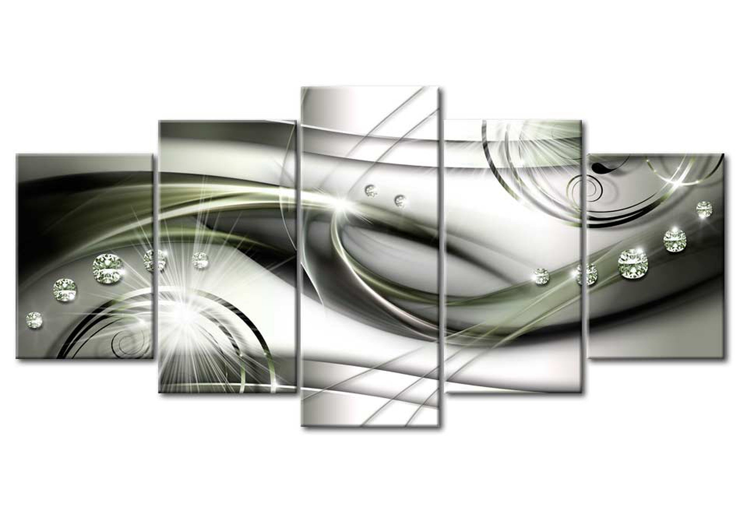 Glamour Canvas Wall Art - Glowing Green Wave - 5 Pieces