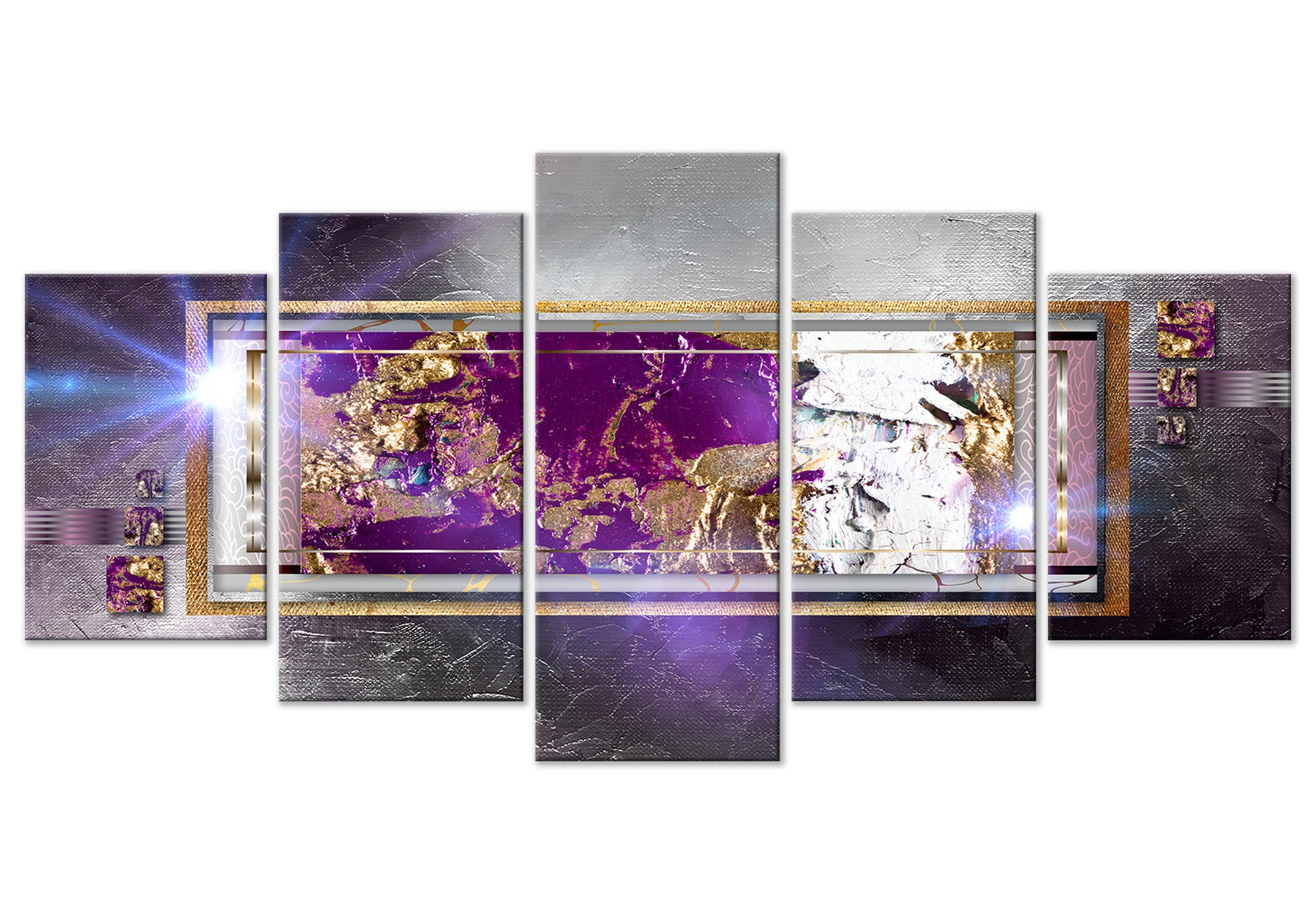 Glamour Canvas Wall Art - Golden Reflection Wide - 5 Pieces