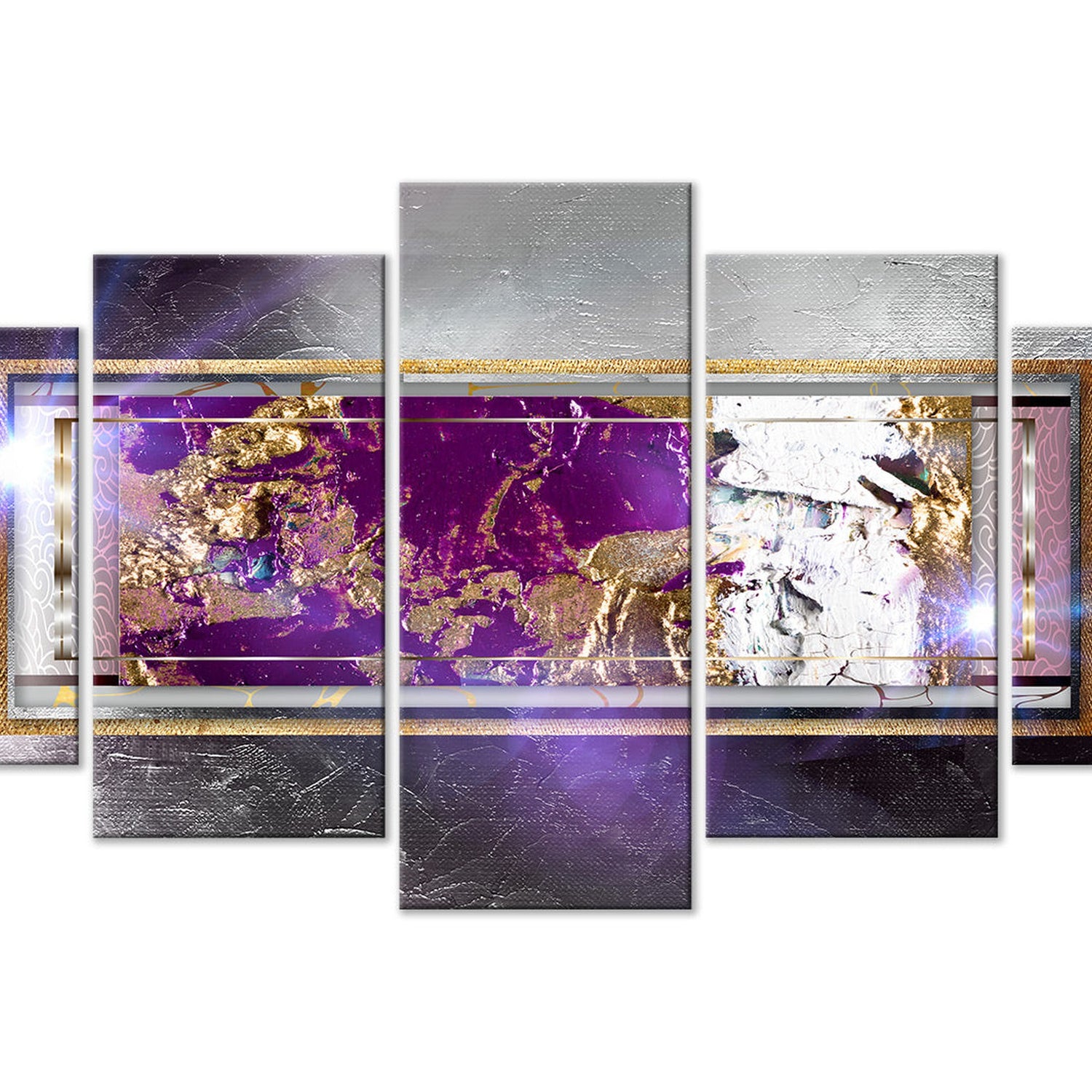 Glamour Canvas Wall Art - Golden Reflection Wide - 5 Pieces