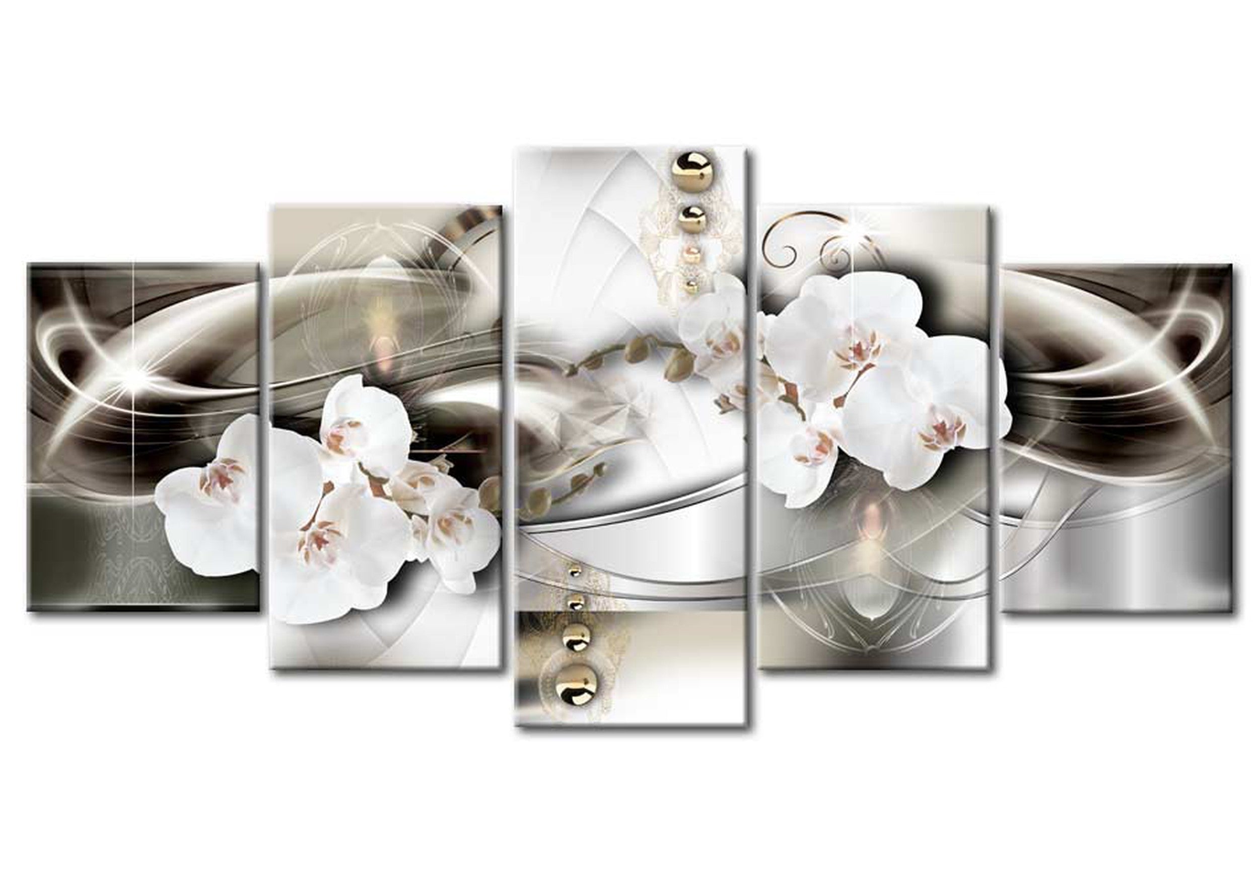 Glamour Canvas Wall Art - Orchids In Waves - 5 Pieces