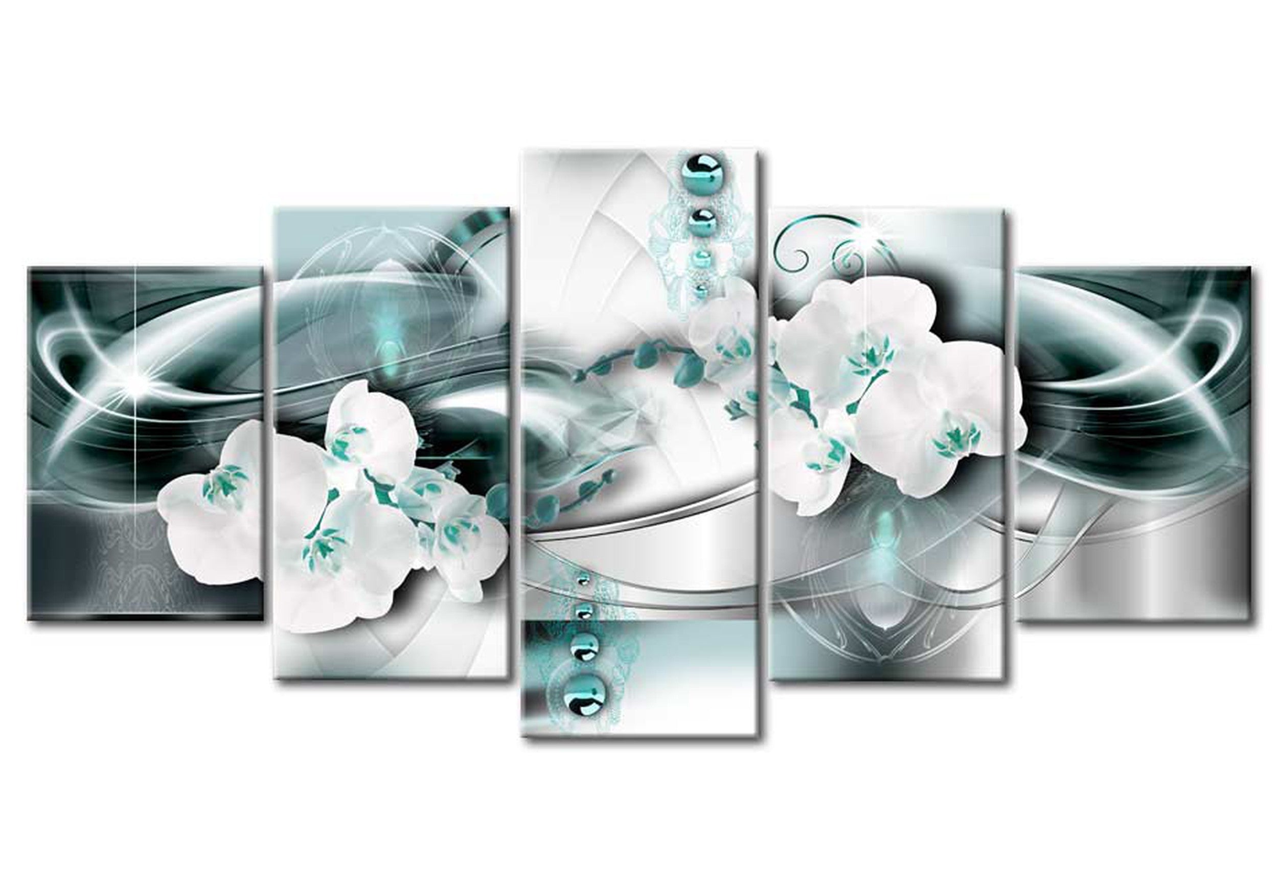 Glamour Canvas Wall Art - Platinum Sea - 5 Pieces