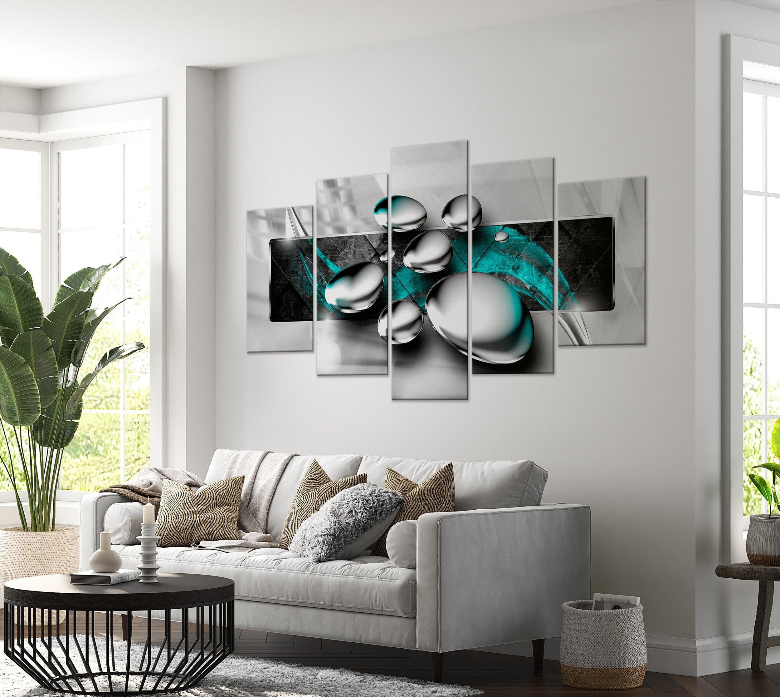 Glamour Canvas Wall Art- Shiny Stones Turquoise - 5 Pieces