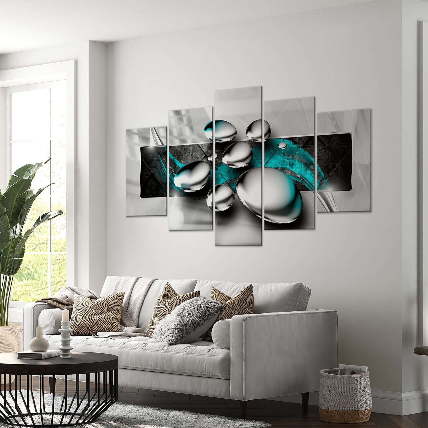 Glamour Canvas Wall Art- Shiny Stones Turquoise - 5 Pieces