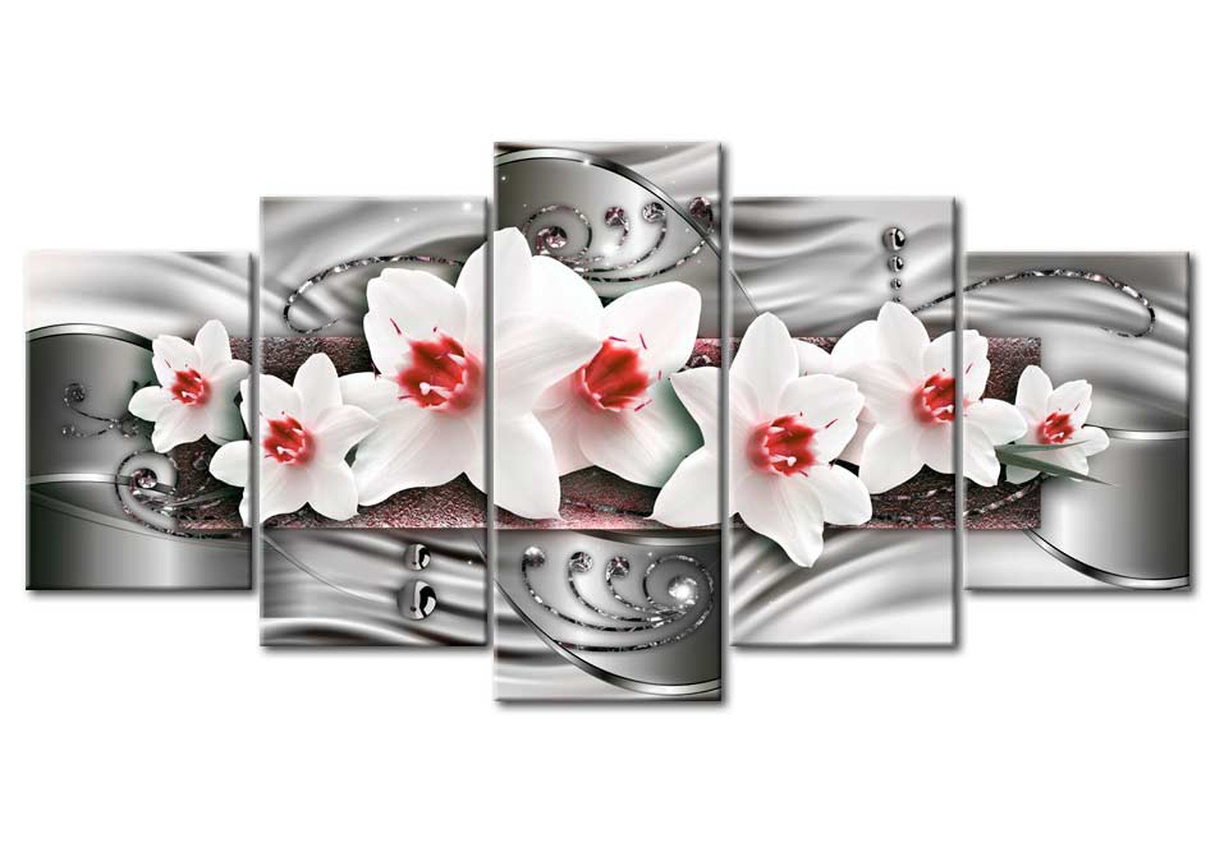 Glamour Canvas Wall Art - Silver Narcissi - 5 Pieces