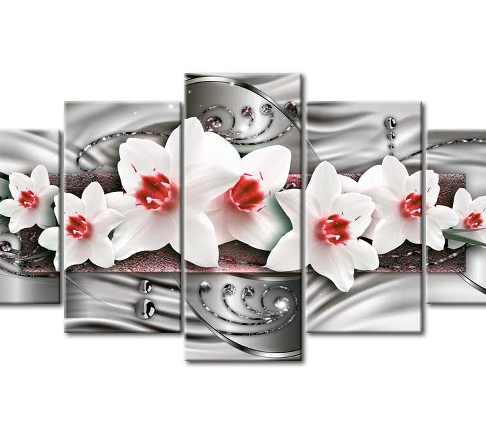 Glamour Canvas Wall Art - Silver Narcissi - 5 Pieces