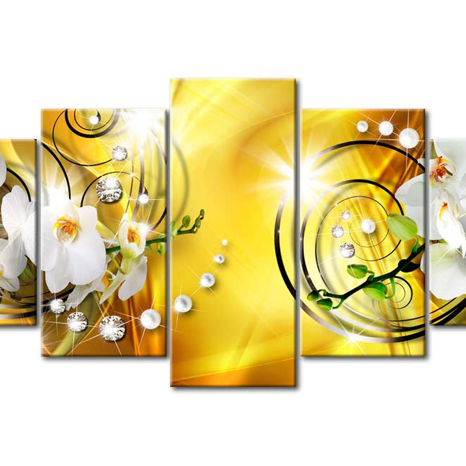 Glamour Canvas Wall Art - Yellow Admiration - 5 Pieces