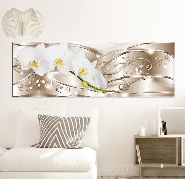 Stretched Canvas Glamour Art - Flowering Narrow Beige
