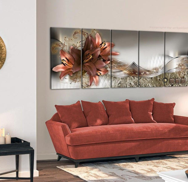 Stretched Canvas Glamour Art - Lilies And Abstraction