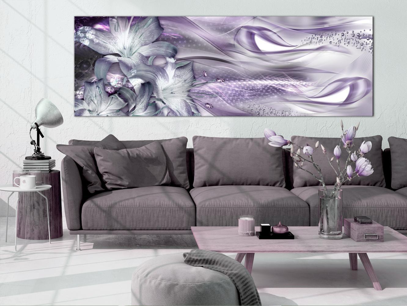 Stretched Canvas Glamour Art - Lilies And Waves Narrow Pale Violet