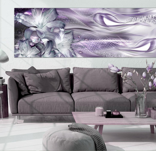 Stretched Canvas Glamour Art - Lilies And Waves Narrow Pale Violet