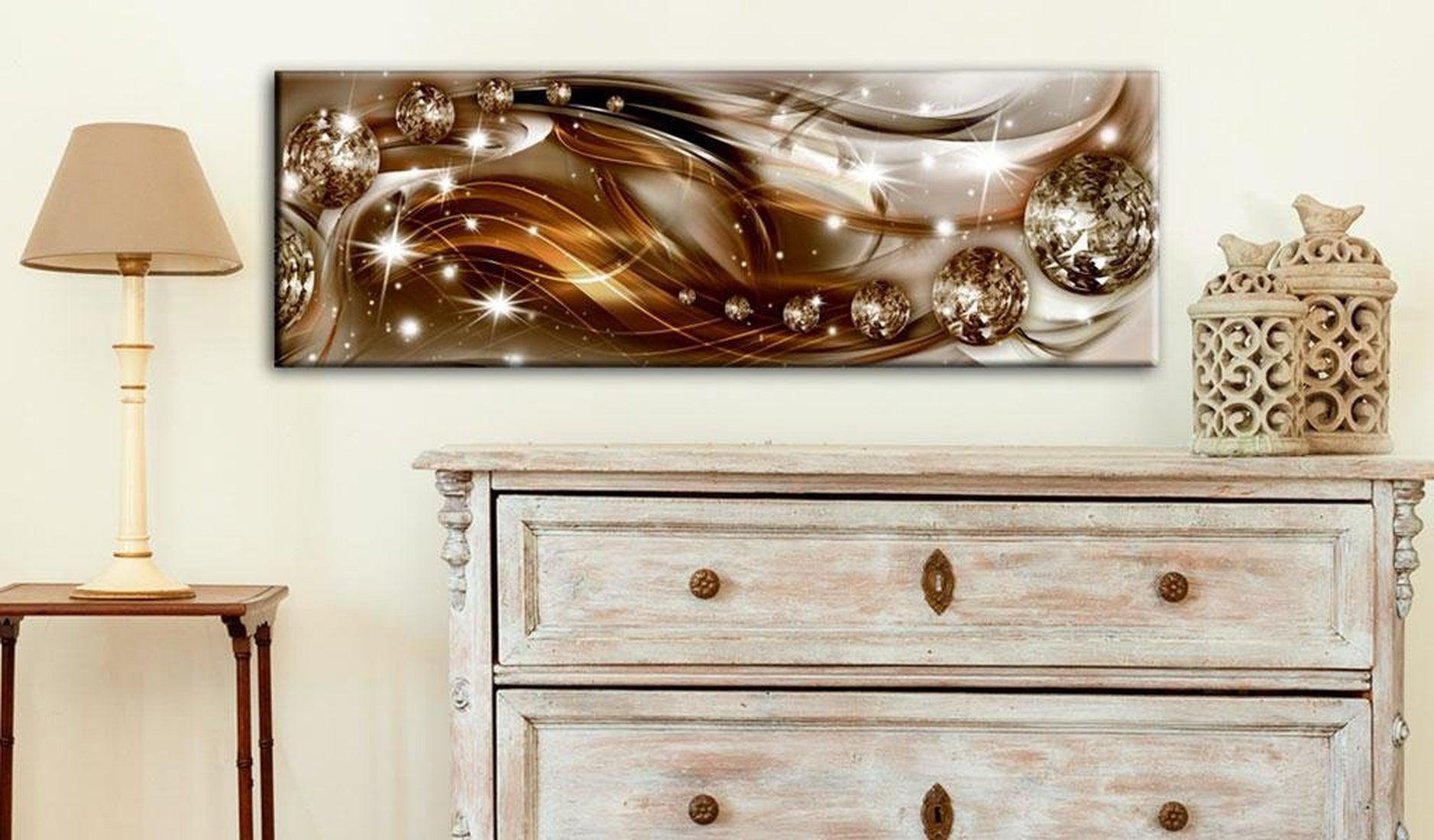 Stretched Canvas Glamour Art - Ribbon Of Bronze And Glitter