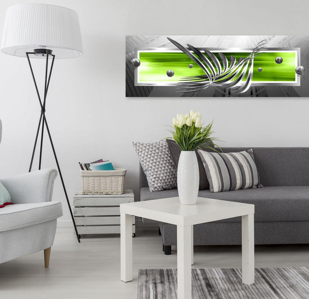 Stretched Canvas Glamour Art - Silver Wings Narrow Green