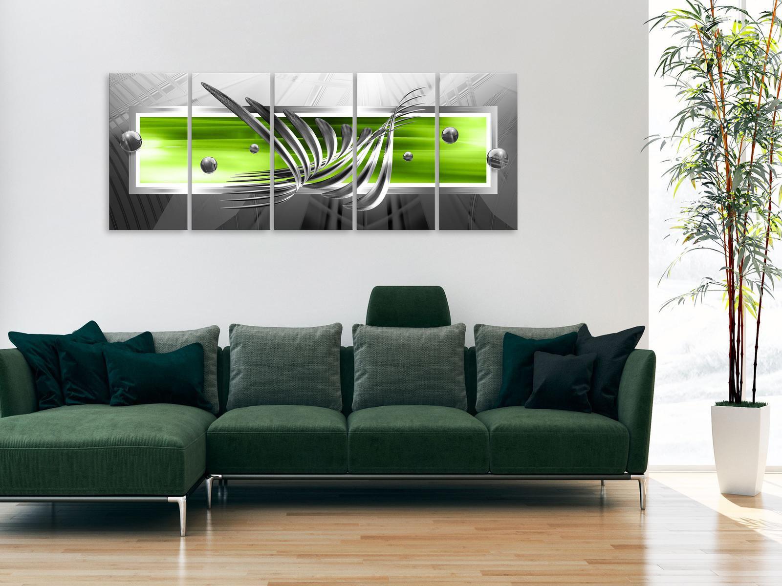 Stretched Canvas Glamour Art - Silver Wings Narrow Green