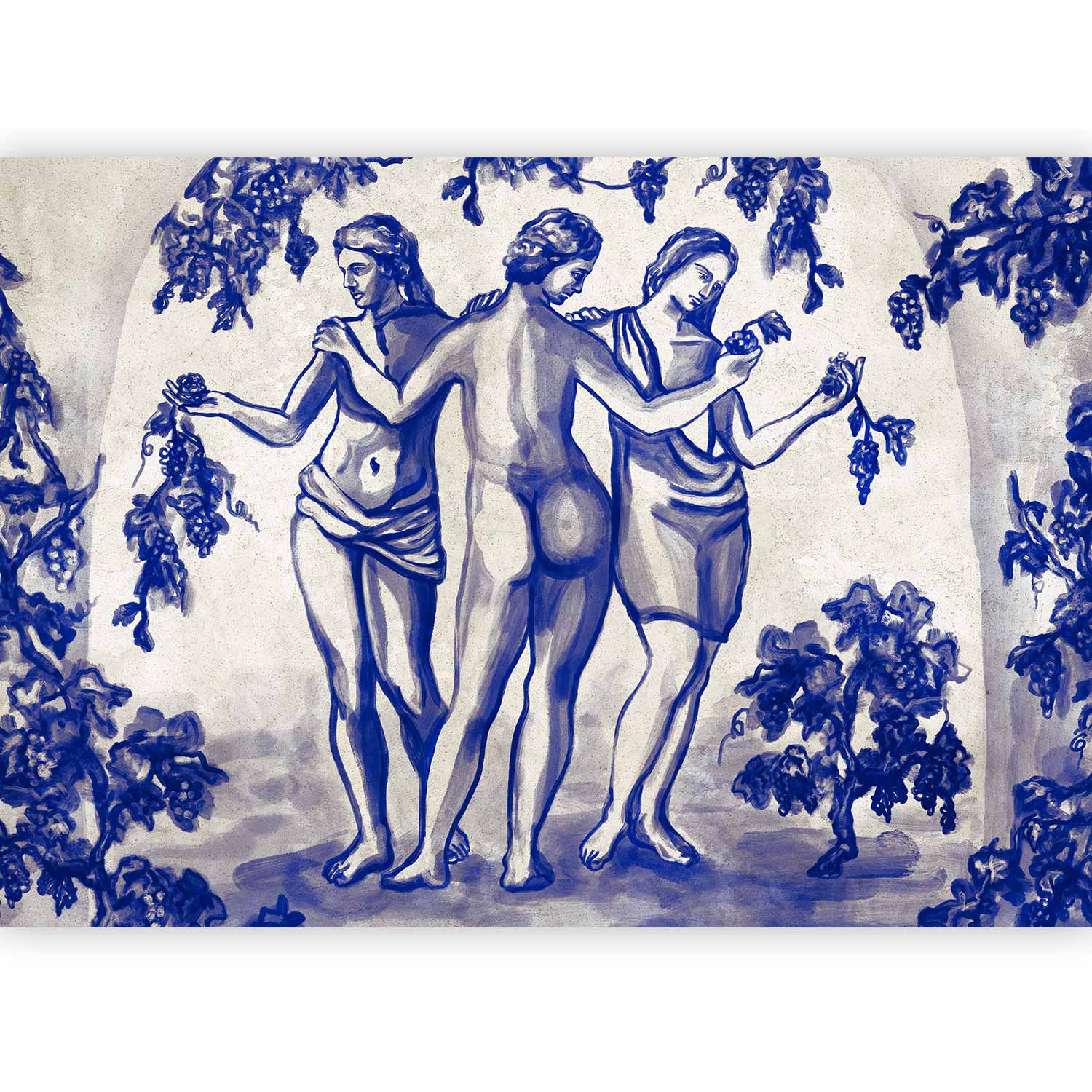 Premium Photo Wall Mural - Ancient Vineyard - Three Women In A Portal Painted With Blue Ink