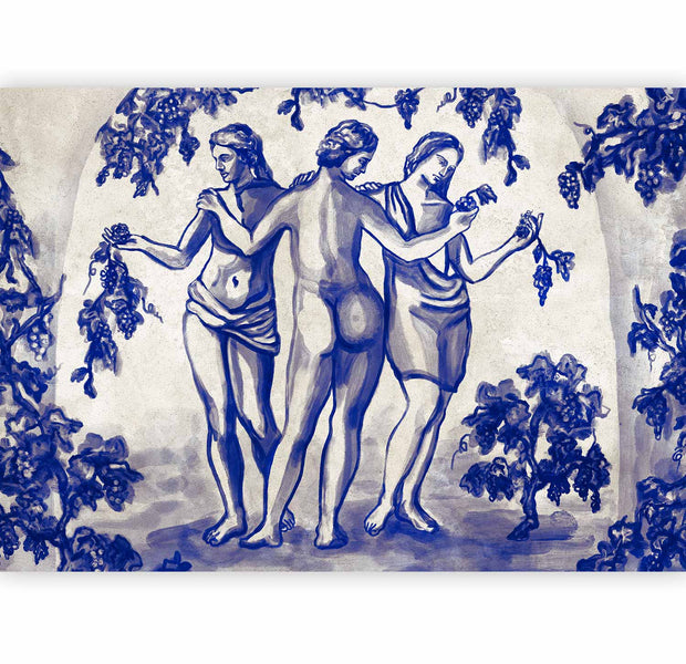 Premium Photo Wall Mural - Ancient Vineyard - Three Women In A Portal Painted With Blue Ink