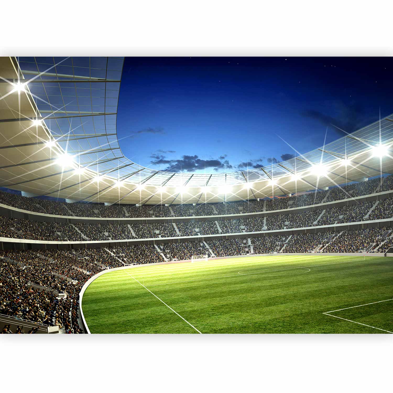 Premium Photo Wall Mural - Football Pitch - Illuminated Stadium With Crowded Stands
