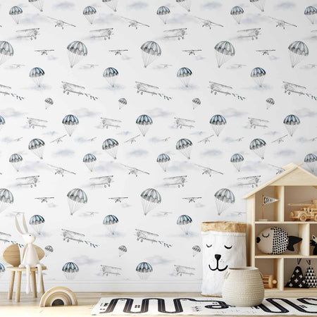 Repeating Wallpaper Roll - Watercolor Airplane Show