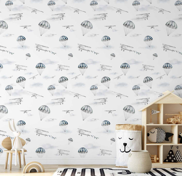 Repeating Wallpaper Roll - Watercolor Airplane Show