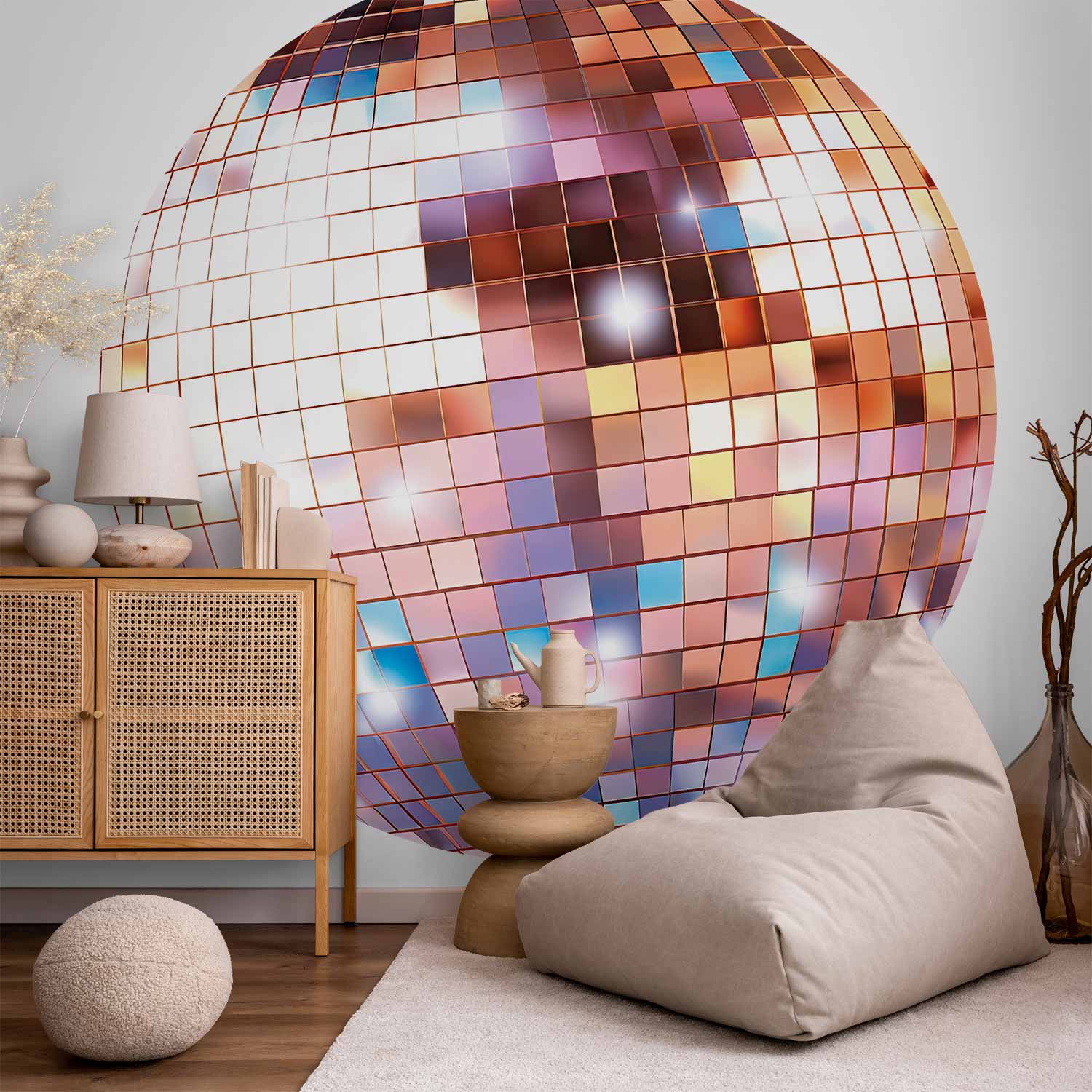 Round Wall Mural - Rose Gold Disco Ball