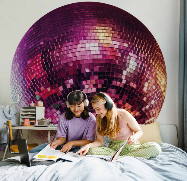 Round Wall Mural - Magenta Disco Ball