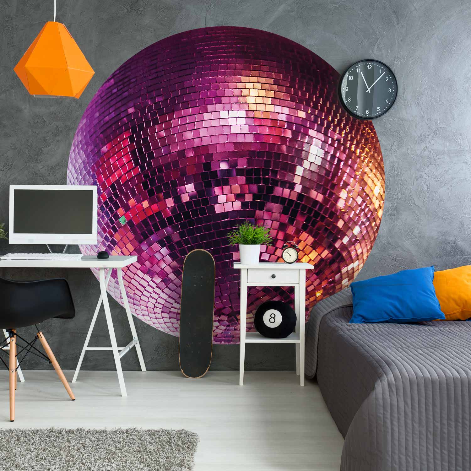 Round Wall Mural - Magenta Disco Ball
