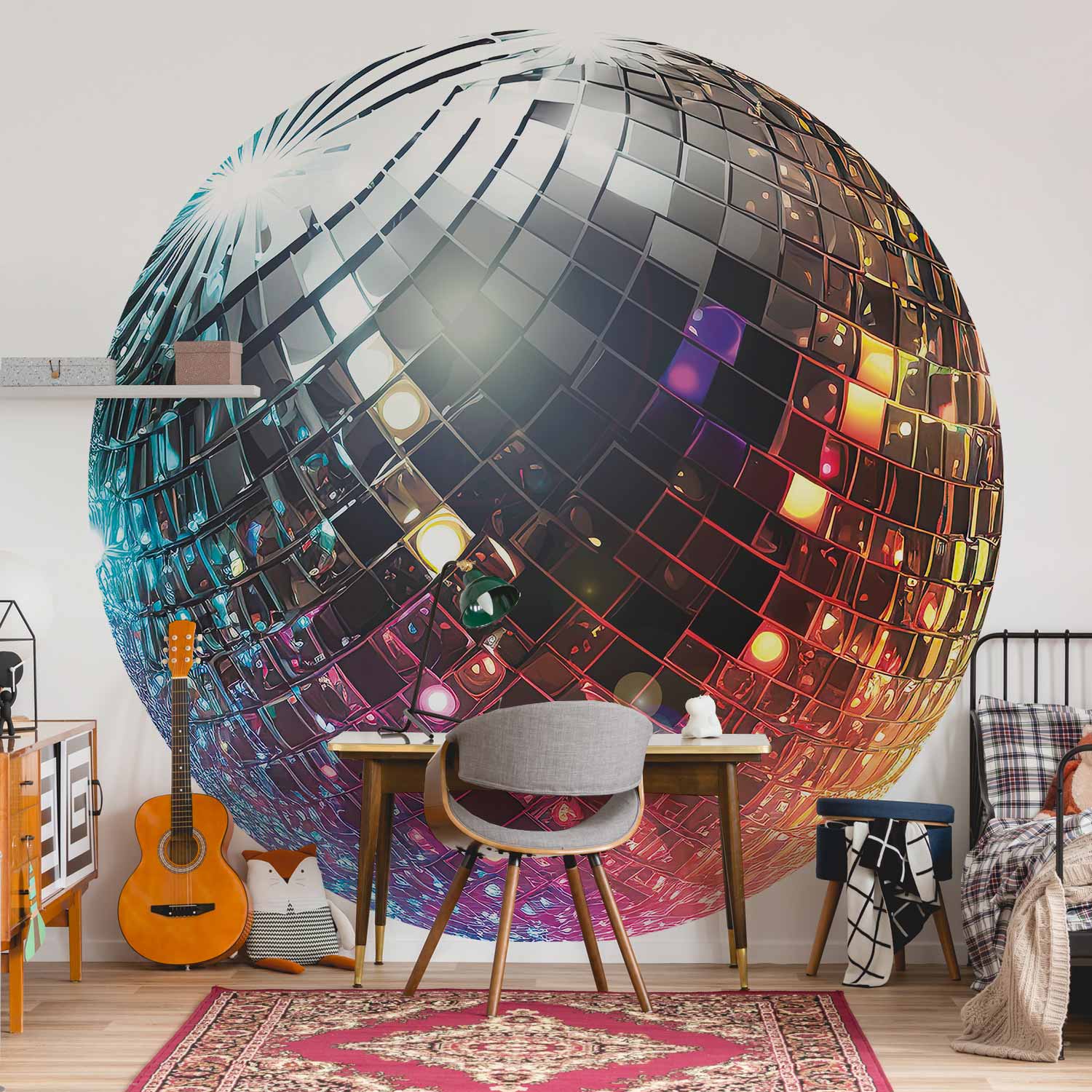 Round Wall Mural - Silver Disco Ball