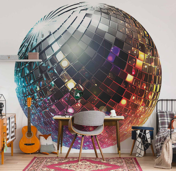 Round Wall Mural - Silver Disco Ball