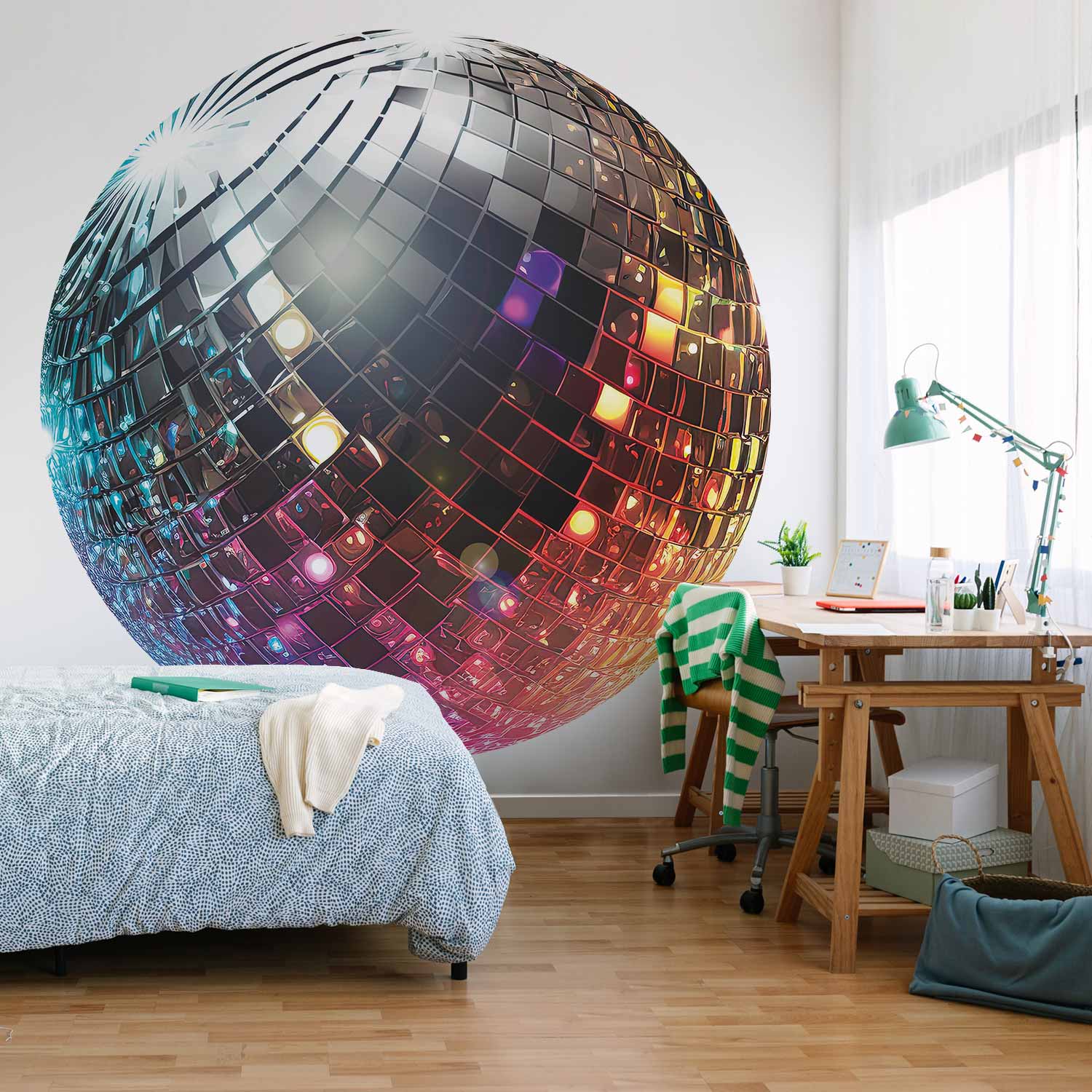 Round Wall Mural - Silver Disco Ball