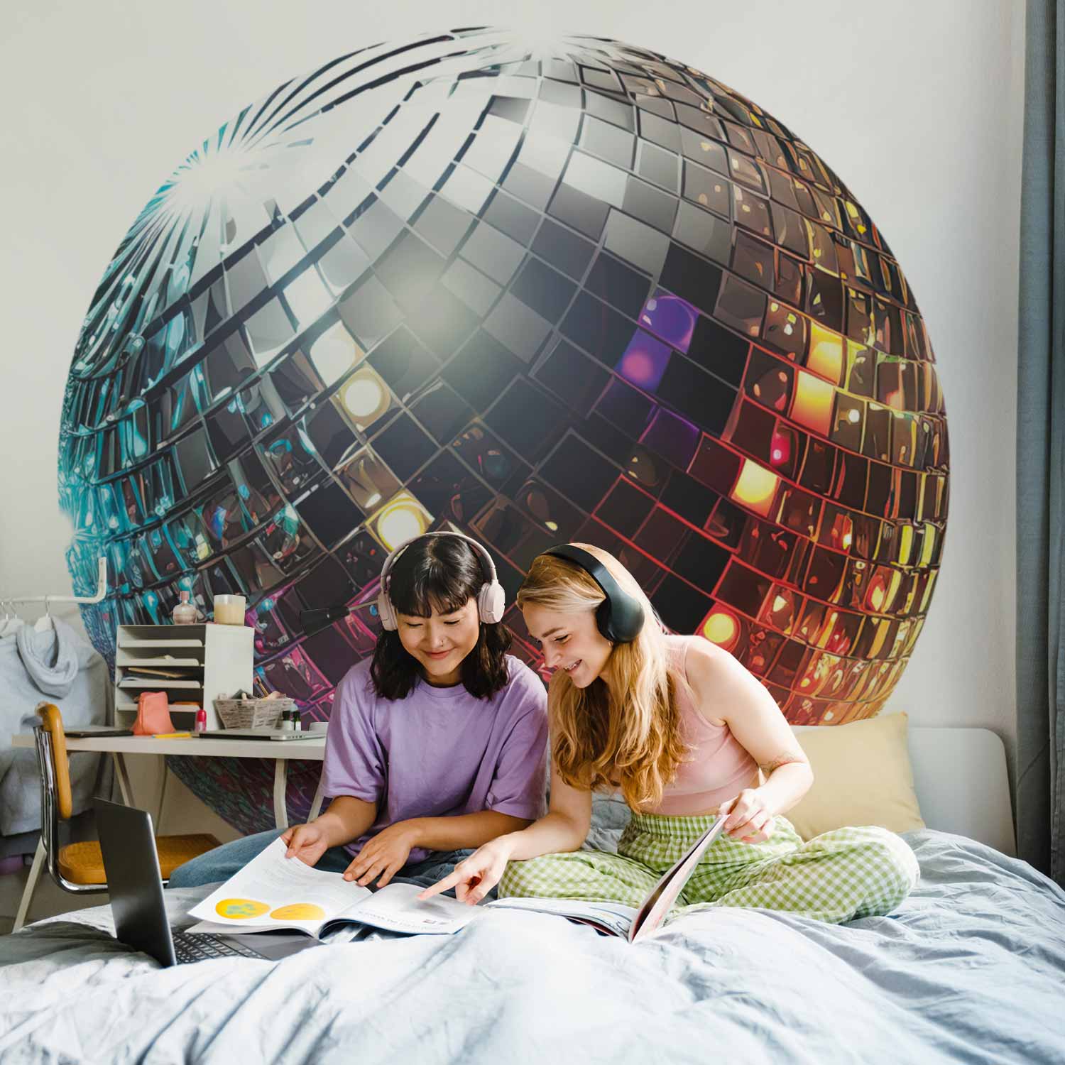 Round Wall Mural - Silver Disco Ball