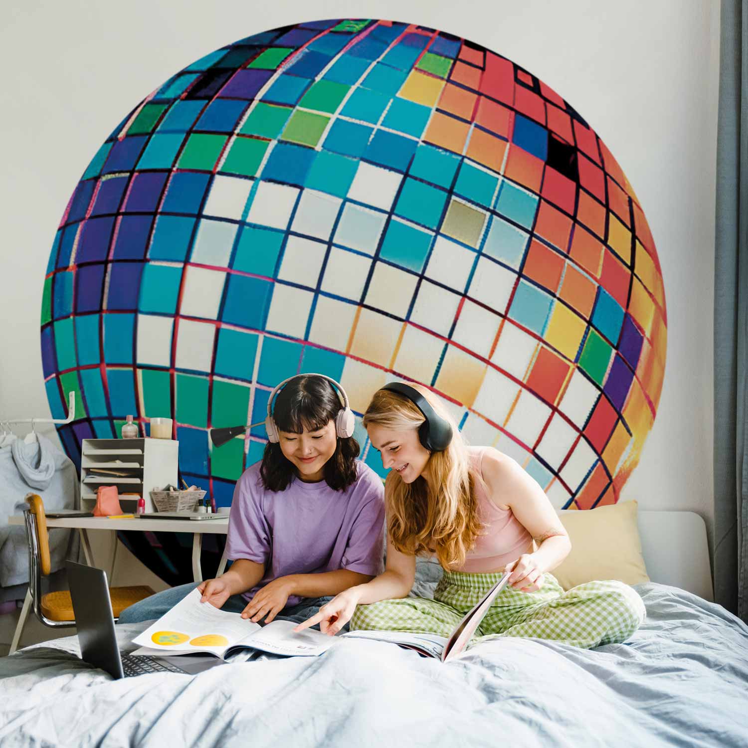 Round Wall Mural - Blue Disco Ball