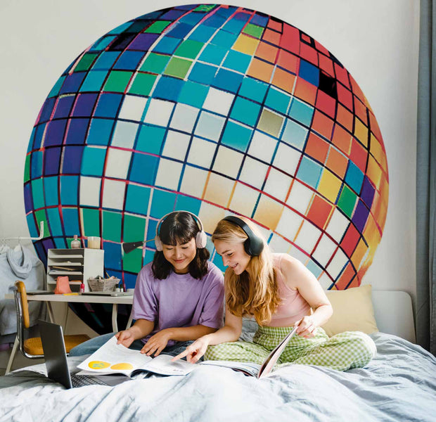 Round Wall Mural - Blue Disco Ball