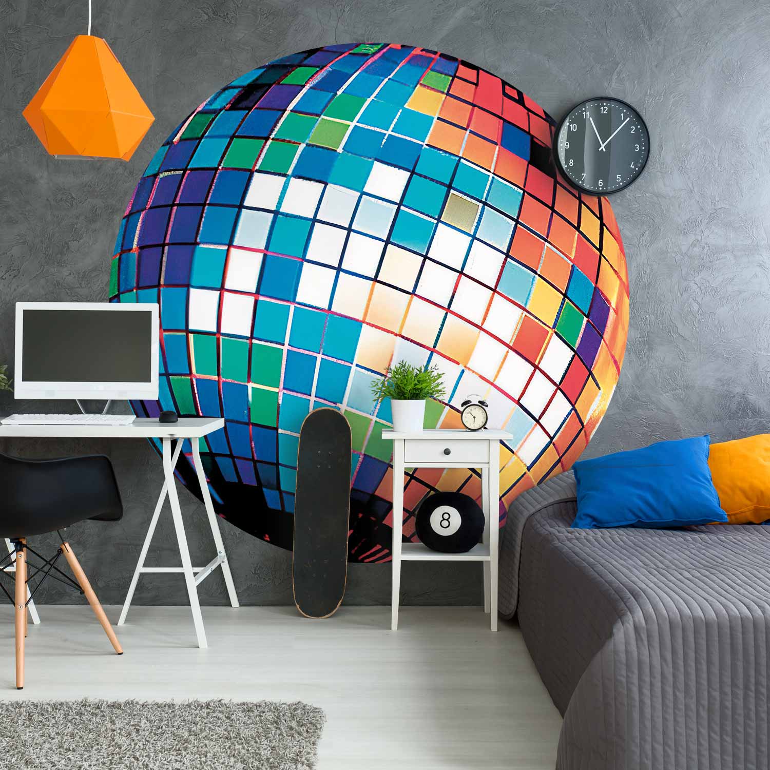 Round Wall Mural - Blue Disco Ball
