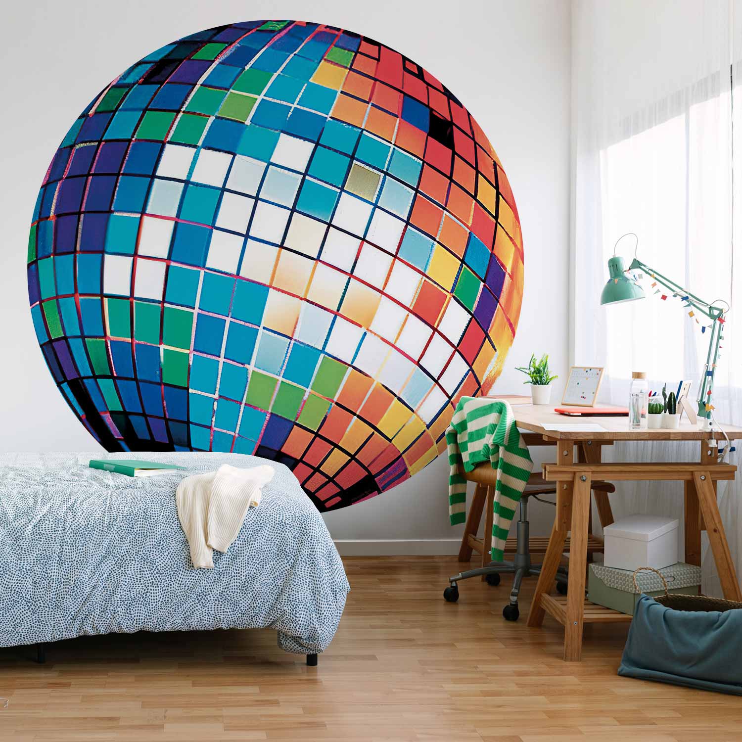 Round Wall Mural - Blue Disco Ball
