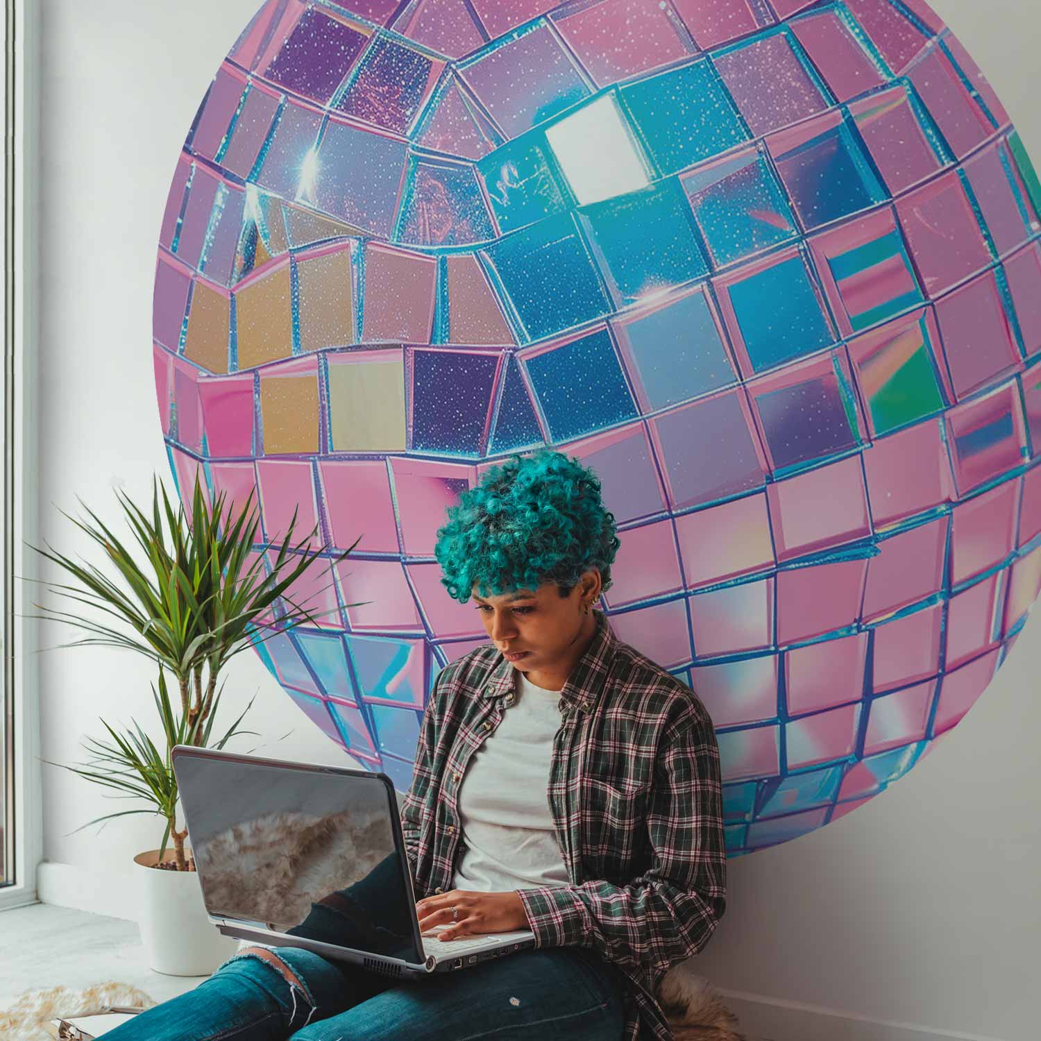 Round Wall Mural - Pink Disco Ball
