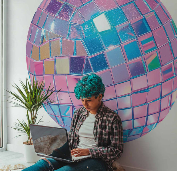 Round Wall Mural - Pink Disco Ball