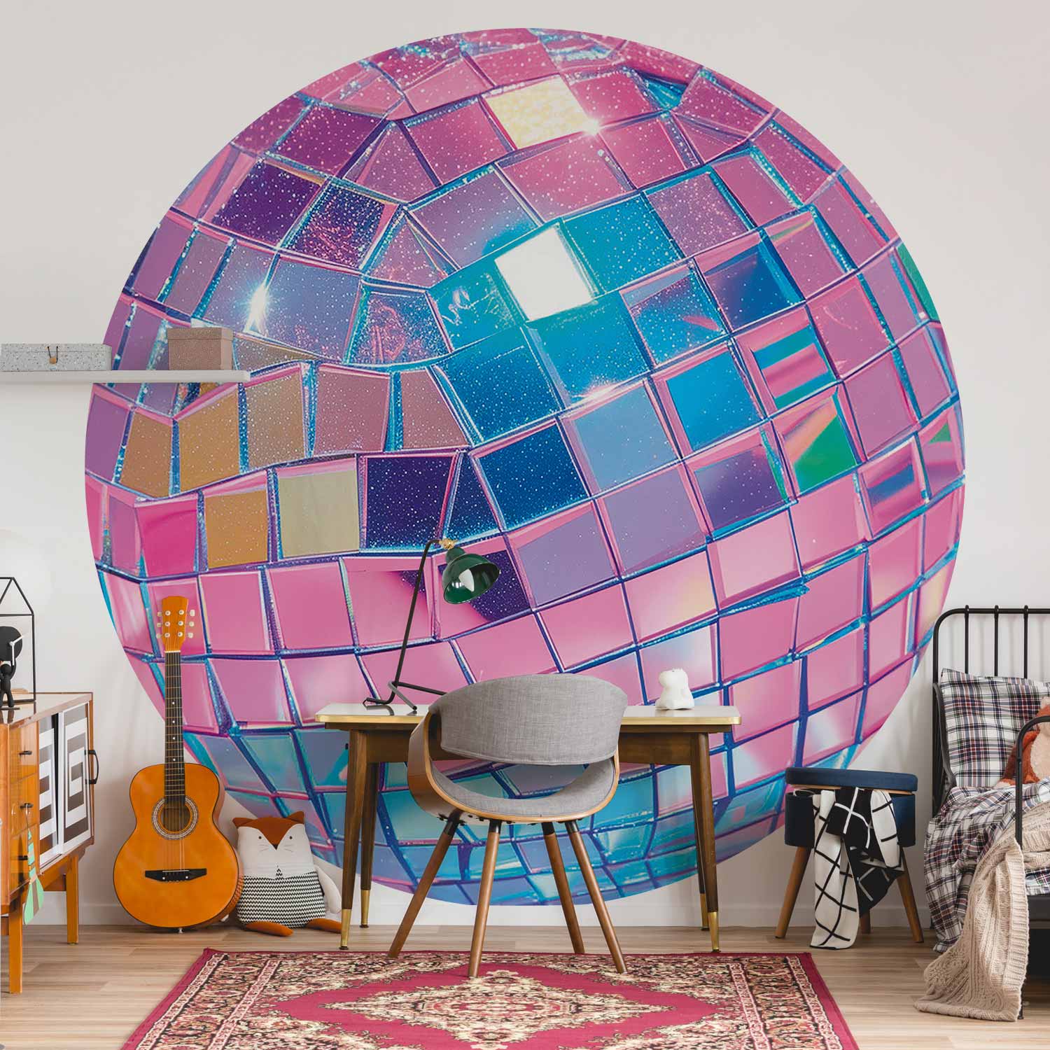 Round Wall Mural - Pink Disco Ball