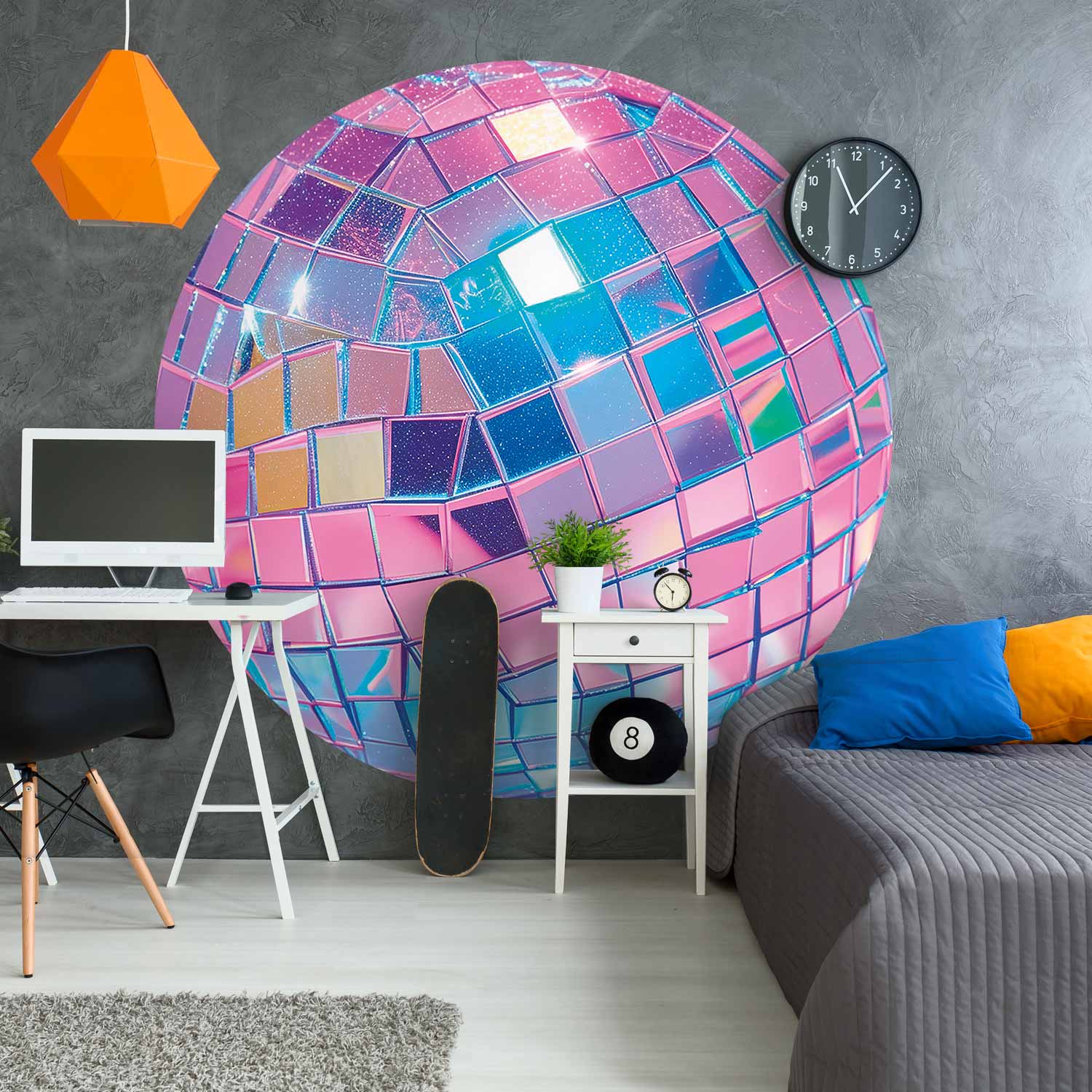Round Wall Mural - Pink Disco Ball