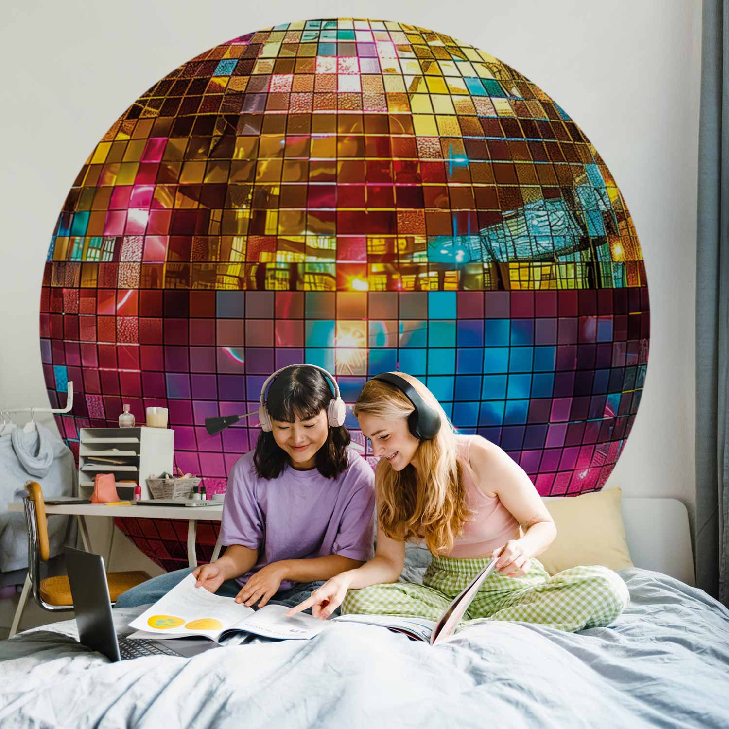 Round Wall Mural - Gold Disco Ball