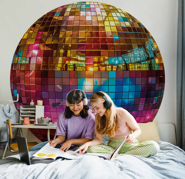 Round Wall Mural - Gold Disco Ball